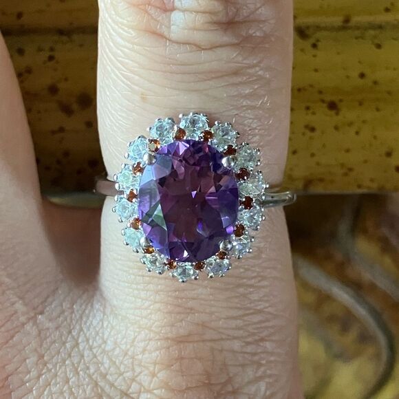 Moroccan Amethyst Red Garnet Sterling Silver Ring Size 8 - Picture 1 of 9